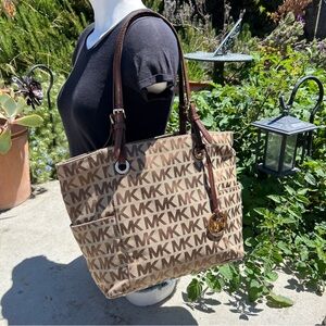 Michael Kors Signature Monogram Purse Shoulder Bag tan and brown great condition